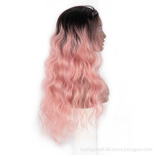 Rebecca super long straight deep body wave braid ombre color Different hair styles in pink synthetic hair headband wig for woman